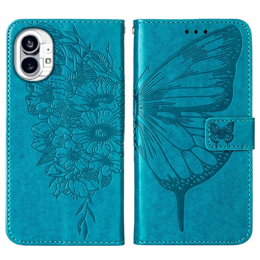For Nothing Phone 1 Embossed Butterfly Leather Phone Case(Blue) - Nothing Cases by buy2fix | Online Shopping UK | buy2fix