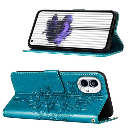 For Nothing Phone 1 Embossed Butterfly Leather Phone Case(Blue) - Nothing Cases by buy2fix | Online Shopping UK | buy2fix