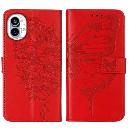 For Nothing Phone 1 Embossed Butterfly Leather Phone Case(Red) - Nothing Cases by buy2fix | Online Shopping UK | buy2fix