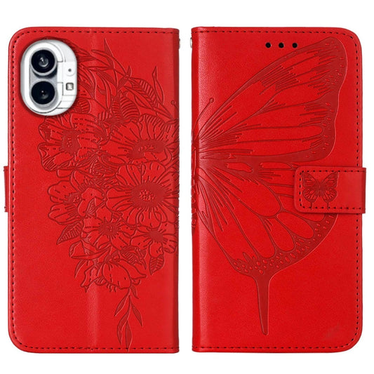 For Nothing Phone 1 Embossed Butterfly Leather Phone Case(Red) - Nothing Cases by buy2fix | Online Shopping UK | buy2fix
