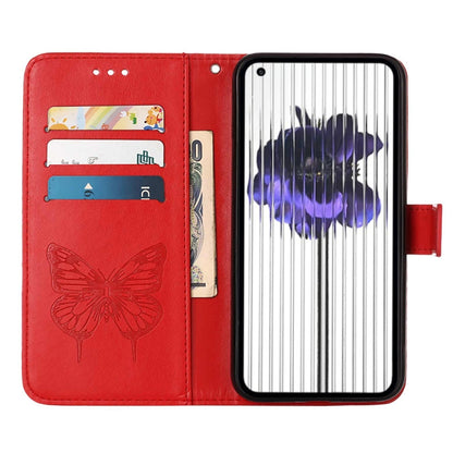 For Nothing Phone 1 Embossed Butterfly Leather Phone Case(Red) - Nothing Cases by buy2fix | Online Shopping UK | buy2fix