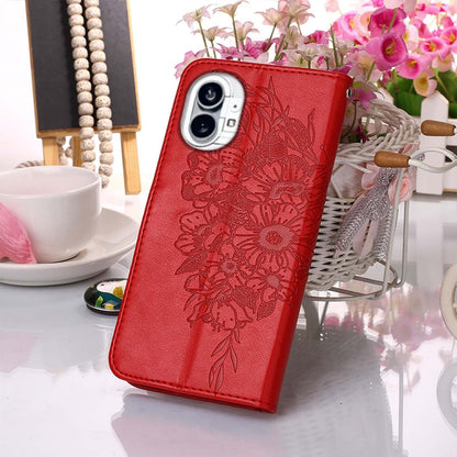 For Nothing Phone 1 Embossed Butterfly Leather Phone Case(Red) - Nothing Cases by buy2fix | Online Shopping UK | buy2fix
