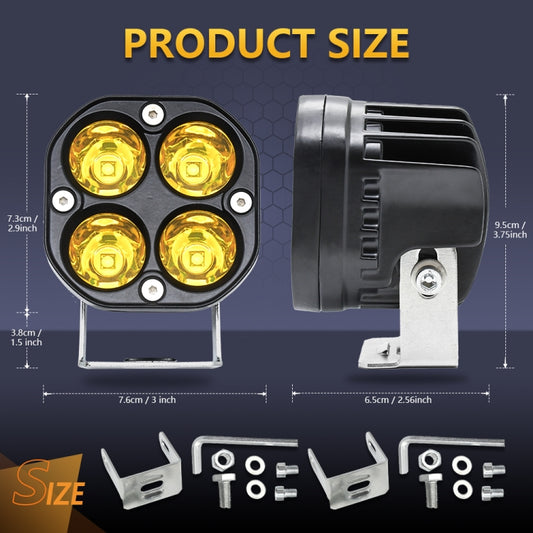 Car 3 inch 4LEDs Continuous Spotlight 20W / 2000LM / 6000K / DC9-80V(Yellow Light) - Work Lights by buy2fix | Online Shopping UK | buy2fix