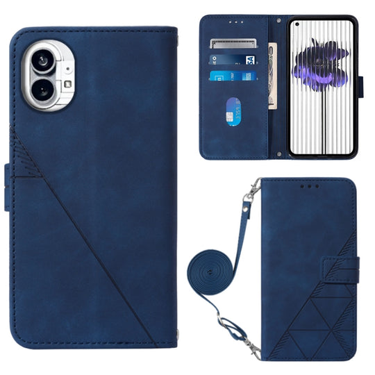 For Nothing Phone 1 Crossbody 3D Embossed Flip Leather Phone Case(Blue)