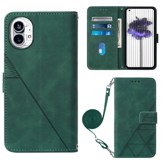 For Nothing Phone 1 Crossbody 3D Embossed Flip Leather Phone Case(Dark Green)