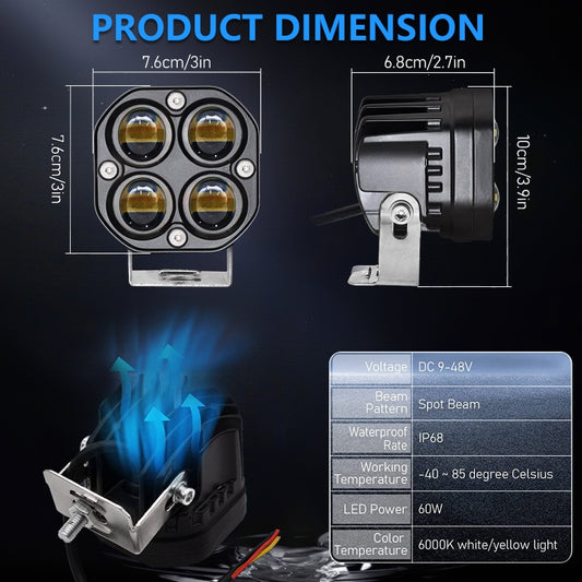 Car 3 inch Continuous Two-color Spotlight 20W / 2000LM / DC9-30V - Work Lights by buy2fix | Online Shopping UK | buy2fix