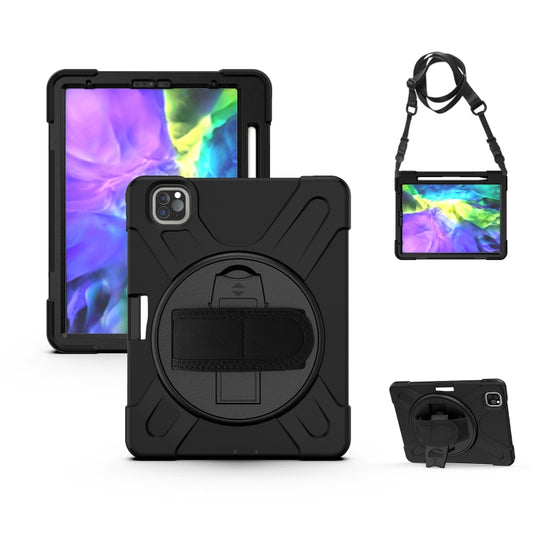 360 Degree Rotation Silicone Protective Cover with Holder & Hand Strap & Long Strap & Pencil Slot For iPad Air 2025 / 10.9 / Pro 11 2021 / 2020 / 2018(Black) - iPad Pro 11 (2020) Cases by buy2fix | Online Shopping UK | buy2fix