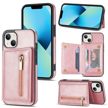 For iPhone 14 Zipper Card Holder Phone Case (Rose Gold) by buy2fix