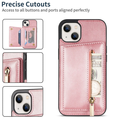 For iPhone 14 Zipper Card Holder Phone Case (Rose Gold) by buy2fix