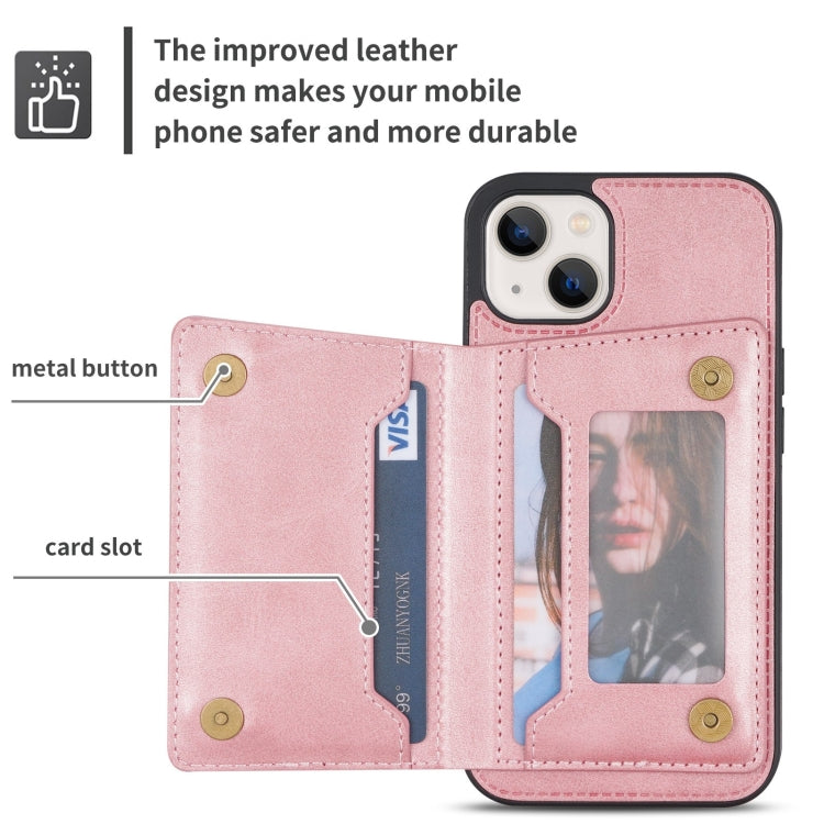 For iPhone 14 Zipper Card Holder Phone Case (Rose Gold) by buy2fix