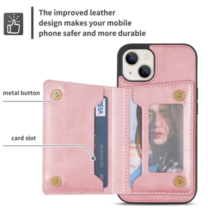 For iPhone 14 Zipper Card Holder Phone Case (Rose Gold) by buy2fix