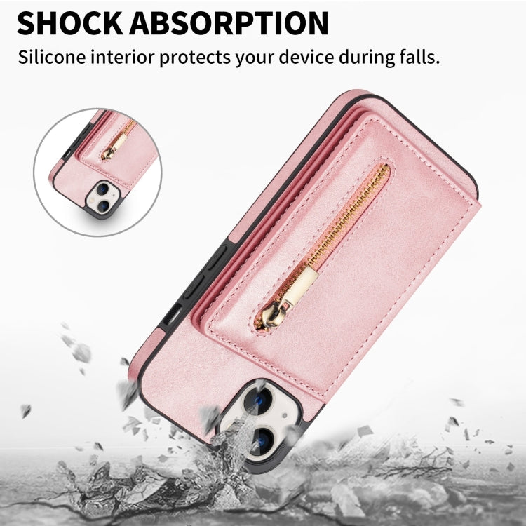 For iPhone 14 Zipper Card Holder Phone Case (Rose Gold) by buy2fix