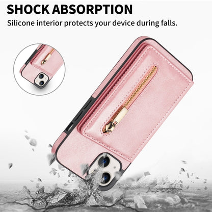 For iPhone 14 Zipper Card Holder Phone Case (Rose Gold) by buy2fix