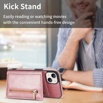 For iPhone 14 Zipper Card Holder Phone Case (Rose Gold) by buy2fix