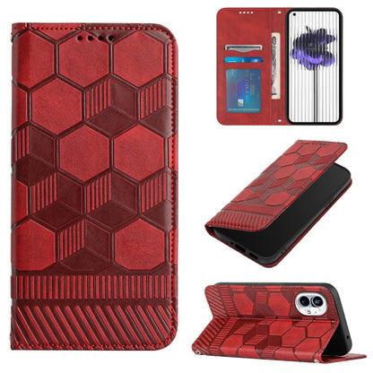 For Nothing Phone 1 Football Texture Magnetic Leather Flip Phone Case(Red) - Nothing Cases by buy2fix | Online Shopping UK | buy2fix