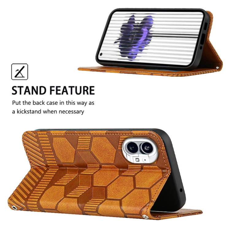 For Nothing Phone 1 Football Texture Magnetic Leather Flip Phone Case(Khaki) - Nothing Cases by buy2fix | Online Shopping UK | buy2fix