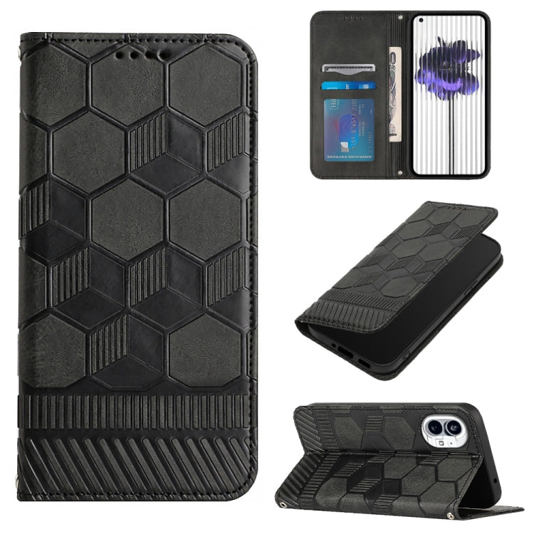 For Nothing Phone 1 Football Texture Magnetic Leather Flip Phone Case(Black) - Nothing Cases by buy2fix | Online Shopping UK | buy2fix