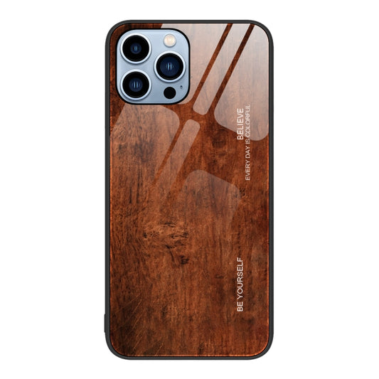 For iPhone 14 Pro Max Wood Grain Glass Protective Case (Dark Brown) - iPhone 14 Pro Max Cases by buy2fix | Online Shopping UK | buy2fix