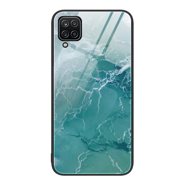 For Samsung Galaxy A12 5G Marble Pattern Glass Protective Phone Case(Green Ocean) by buy2fix