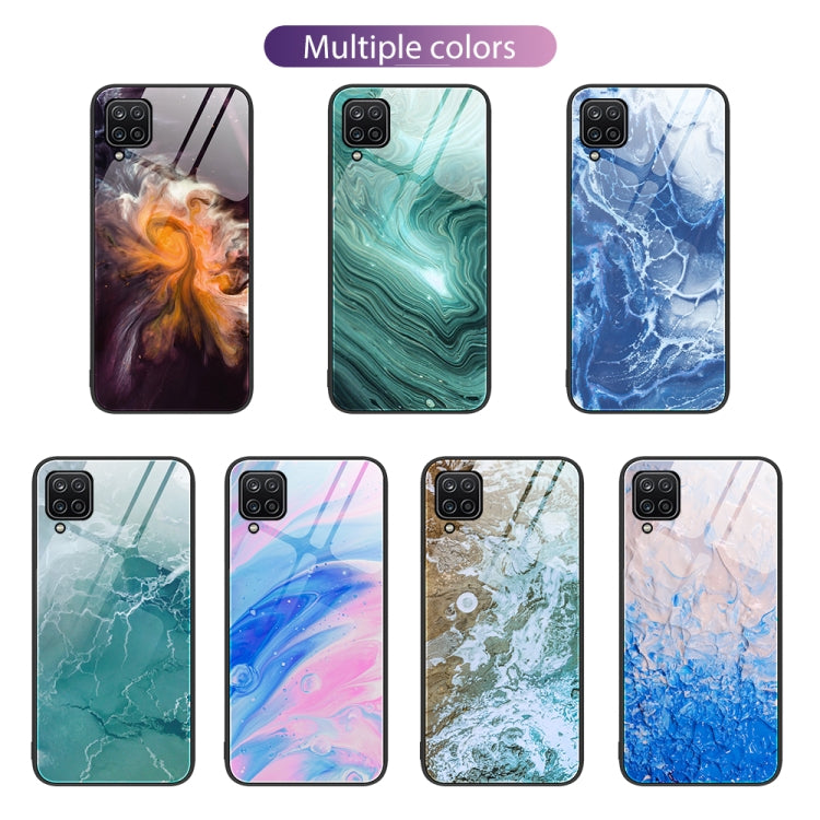 For Samsung Galaxy A12 5G Marble Pattern Glass Protective Phone Case(Green Ocean) by buy2fix