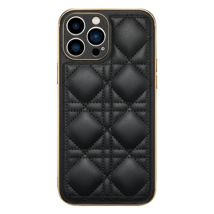 For iPhone 13 Pro D03 Grid PU Leather Electroplated Phone Case (Black) - iPhone 13 Pro Cases by buy2fix | Online Shopping UK | buy2fix