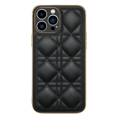 For iPhone 13 Pro D03 Grid PU Leather Electroplated Phone Case (Black) - iPhone 13 Pro Cases by buy2fix | Online Shopping UK | buy2fix