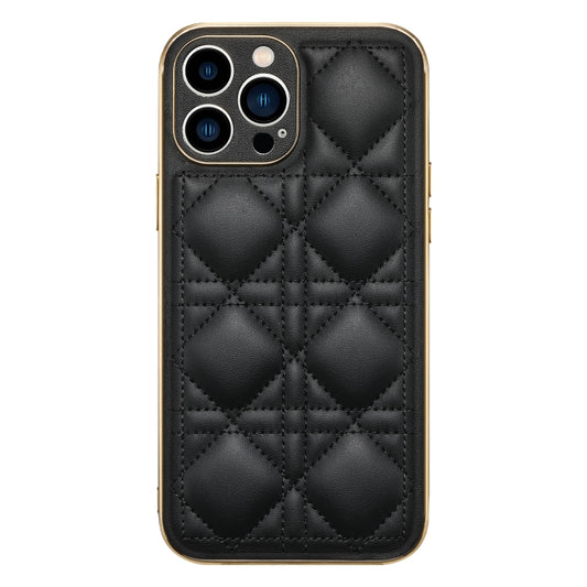 For iPhone 13 Pro D03 Grid PU Leather Electroplated Phone Case (Black) - iPhone 13 Pro Cases by buy2fix | Online Shopping UK | buy2fix