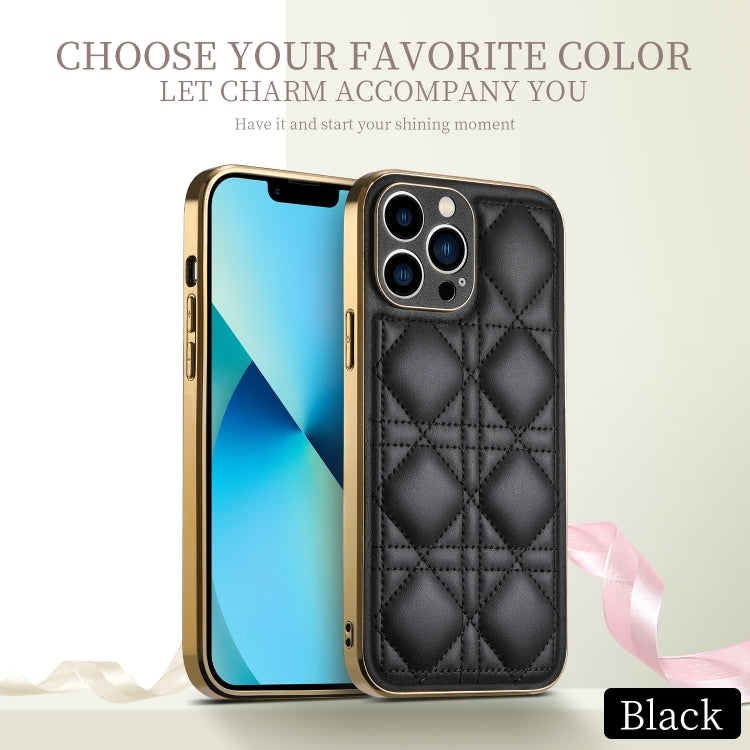 For iPhone 13 Pro D03 Grid PU Leather Electroplated Phone Case (Black) - iPhone 13 Pro Cases by buy2fix | Online Shopping UK | buy2fix