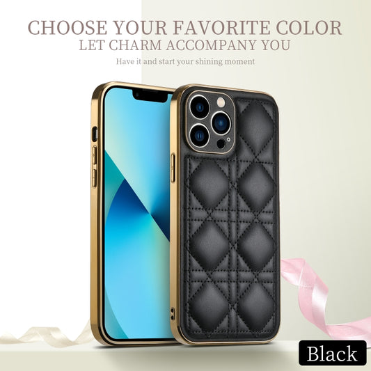 For iPhone 13 Pro D03 Grid PU Leather Electroplated Phone Case (Black) - iPhone 13 Pro Cases by buy2fix | Online Shopping UK | buy2fix