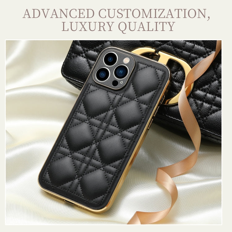 For iPhone 13 Pro D03 Grid PU Leather Electroplated Phone Case (Black) - iPhone 13 Pro Cases by buy2fix | Online Shopping UK | buy2fix