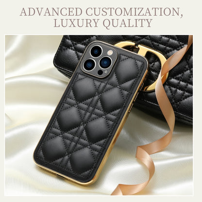 For iPhone 13 Pro D03 Grid PU Leather Electroplated Phone Case (Black) - iPhone 13 Pro Cases by buy2fix | Online Shopping UK | buy2fix