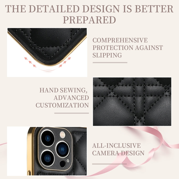 For iPhone 13 Pro D03 Grid PU Leather Electroplated Phone Case (Black) - iPhone 13 Pro Cases by buy2fix | Online Shopping UK | buy2fix