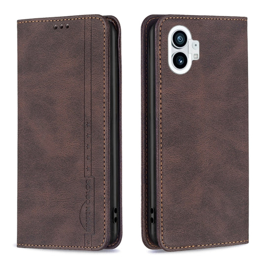 For Nothing Phone 1 Magnetic RFID Blocking Anti-Theft Leather Phone Case(Brown) - Nothing Cases by buy2fix | Online Shopping UK | buy2fix