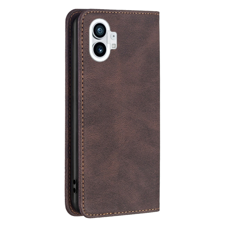 For Nothing Phone 1 Magnetic RFID Blocking Anti-Theft Leather Phone Case(Brown) - Nothing Cases by buy2fix | Online Shopping UK | buy2fix