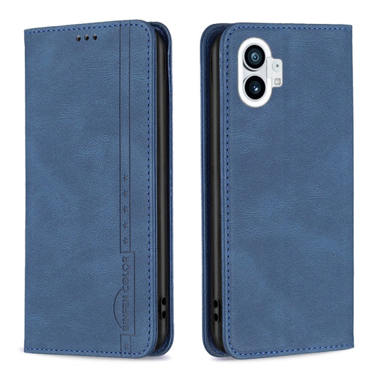 For Nothing Phone 1 Magnetic RFID Blocking Anti-Theft Leather Phone Case(Blue) - Nothing Cases by buy2fix | Online Shopping UK | buy2fix