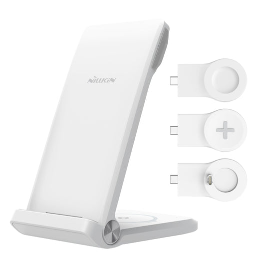NILLKIN NKT12 3-in-1 Wireless Charger with Garmin Watch Charger, Plug Type:EU Plug (White) - Wireless Charger by buy2fix | Online Shopping UK | buy2fix