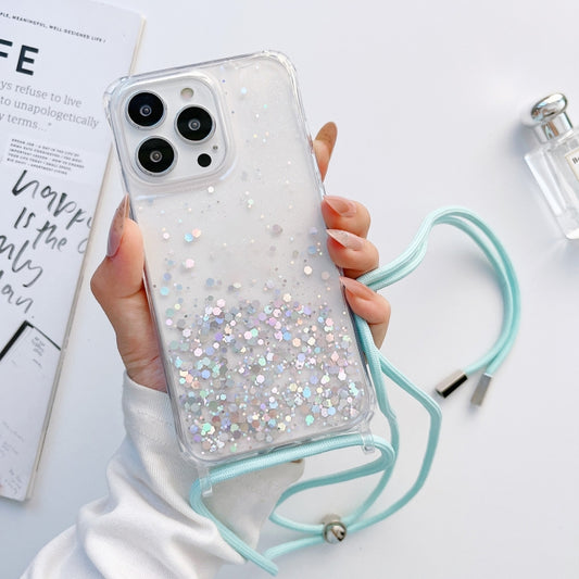 For iPhone 12 mini Lanyard Glitter Epoxy Clear Phone Case (Blue) - iPhone 12 mini Cases by buy2fix | Online Shopping UK | buy2fix