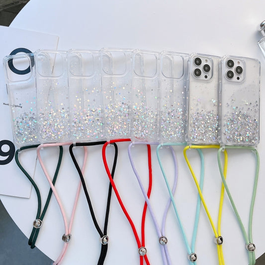 For iPhone 12 mini Lanyard Glitter Epoxy Clear Phone Case (Blue) - iPhone 12 mini Cases by buy2fix | Online Shopping UK | buy2fix