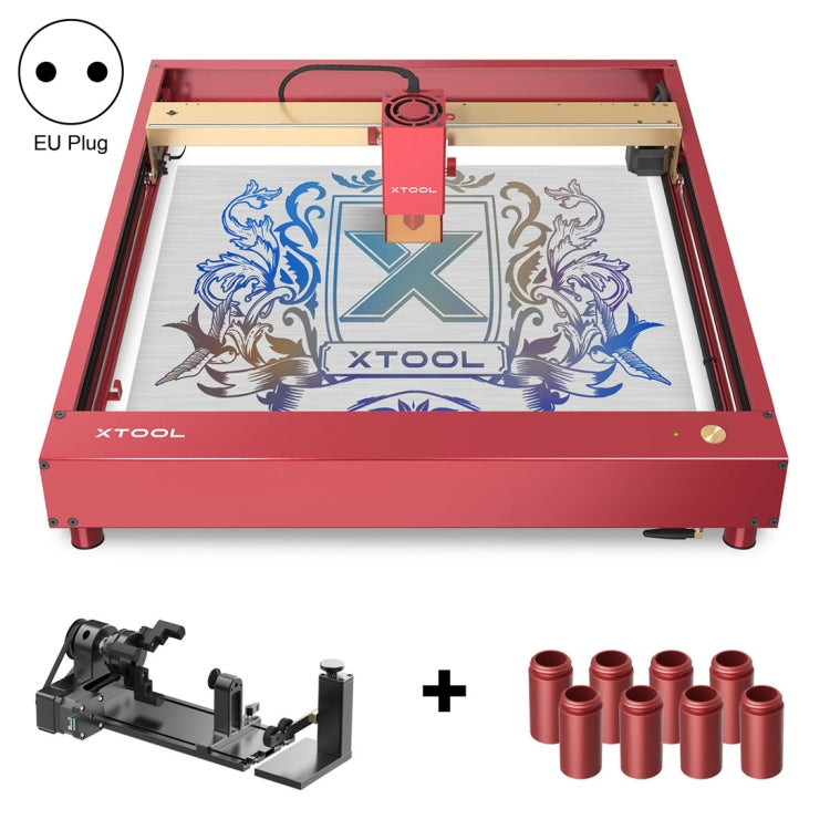 XTOOL D1 Pro-20W High Accuracy DIY Laser Engraving & Cutting Machine + Rotary Attachment + Raiser Kit, Plug Type:EU Plug(Golden Red) by XTOOL