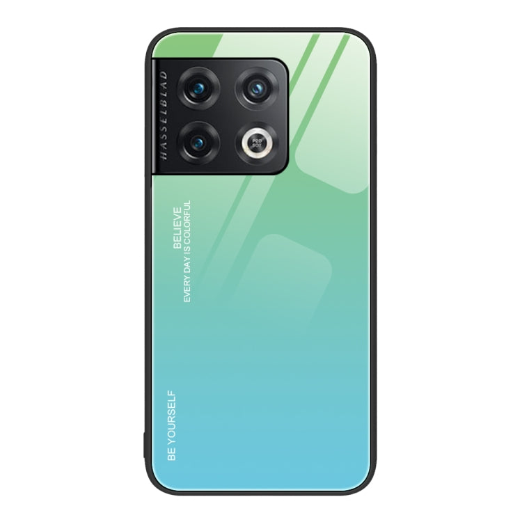 For OnePlus 10 Pro Gradient Color Glass Case(Green Cyan) - OnePlus Cases by buy2fix | Online Shopping UK | buy2fix
