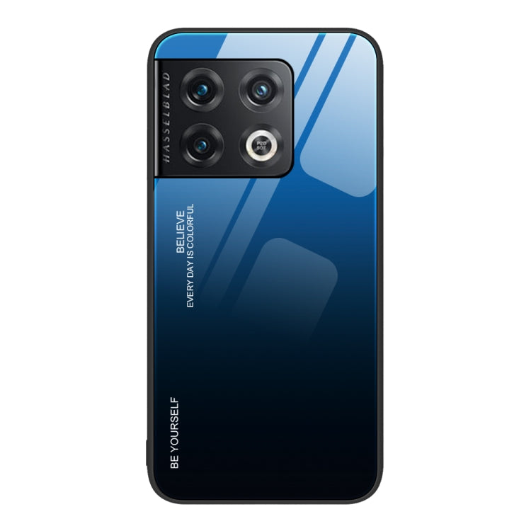 For OnePlus 10 Pro Gradient Color Glass Case(Blue Black) - OnePlus Cases by buy2fix | Online Shopping UK | buy2fix