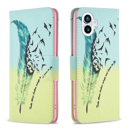 For Nothing Phone 1 Colored Drawing Pattern Leather Phone Case(Feather) by buy2fix