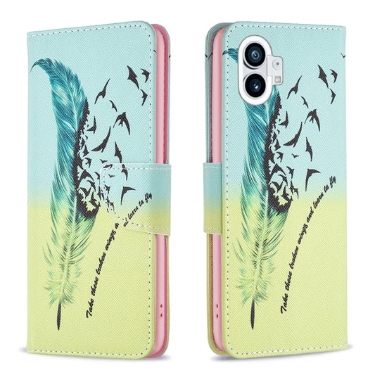 For Nothing Phone 1 Colored Drawing Pattern Leather Phone Case(Feather) by buy2fix