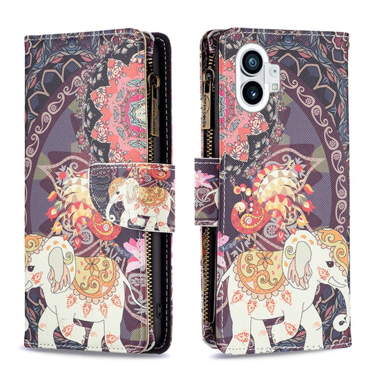 For Nothing Phone 1 Colored Drawing Pattern Zipper Leather Phone Case(Flower Elephants)