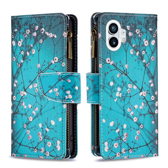 For Nothing Phone 1 Colored Drawing Pattern Zipper Leather Phone Case(Plum Blossom)