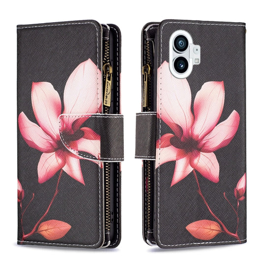 For Nothing Phone 1 Colored Drawing Pattern Zipper Leather Phone Case(Lotus) by buy2fix