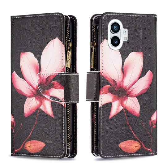 For Nothing Phone 1 Colored Drawing Pattern Zipper Leather Phone Case(Lotus)