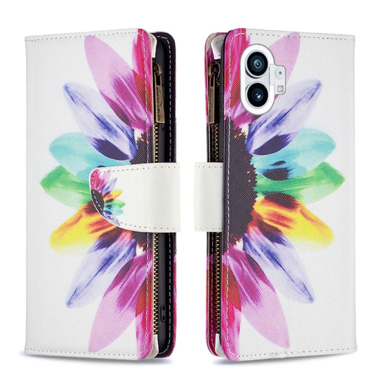 For Nothing Phone 1 Colored Drawing Pattern Zipper Leather Phone Case(Sun Flower)