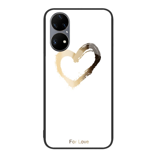 For Huawei P50 Pro Colorful Painted Glass Phone Case(Golden Love) - Huawei Cases by buy2fix | Online Shopping UK | buy2fix