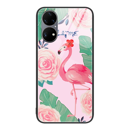 For Huawei P50 Pro Colorful Painted Glass Phone Case(Flamingo) - Huawei Cases by buy2fix | Online Shopping UK | buy2fix